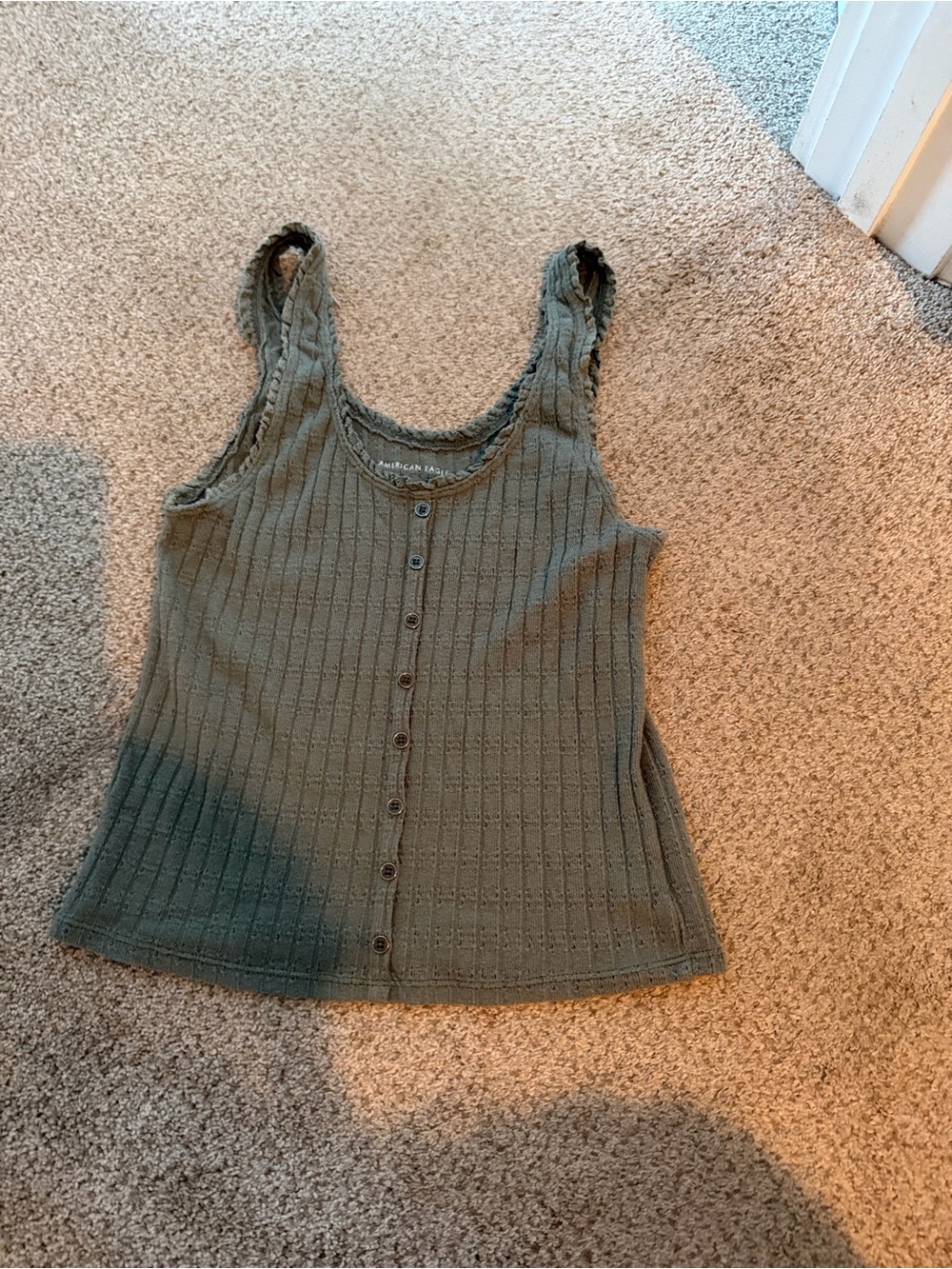 American Eagle Sleeveless Button-Front Knit Tank Top - Olive Green